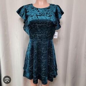 NWT Midnight Doll Green Velour Burnout Fit Flare Dress Size S